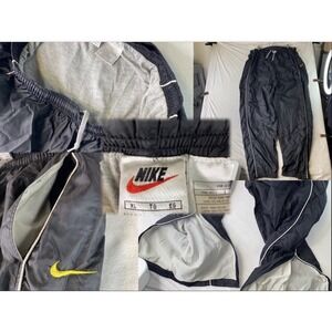VTG Nike Nylon Track Pants Baggy Windbreaker Men XL Jersey Lined Black Ankle Zip
